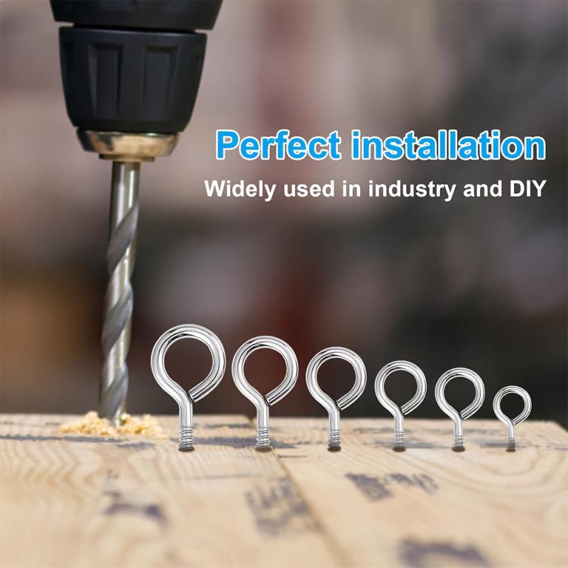 100pcs Screw Hook Ring Screw 6 Sizes Lagging Eye Bolt Eye Shaped Screw Hook Kit