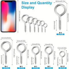 100pcs Screw Hook Ring Screw 6 Sizes Lagging Eye Bolt Eye Shaped Screw Hook Kit