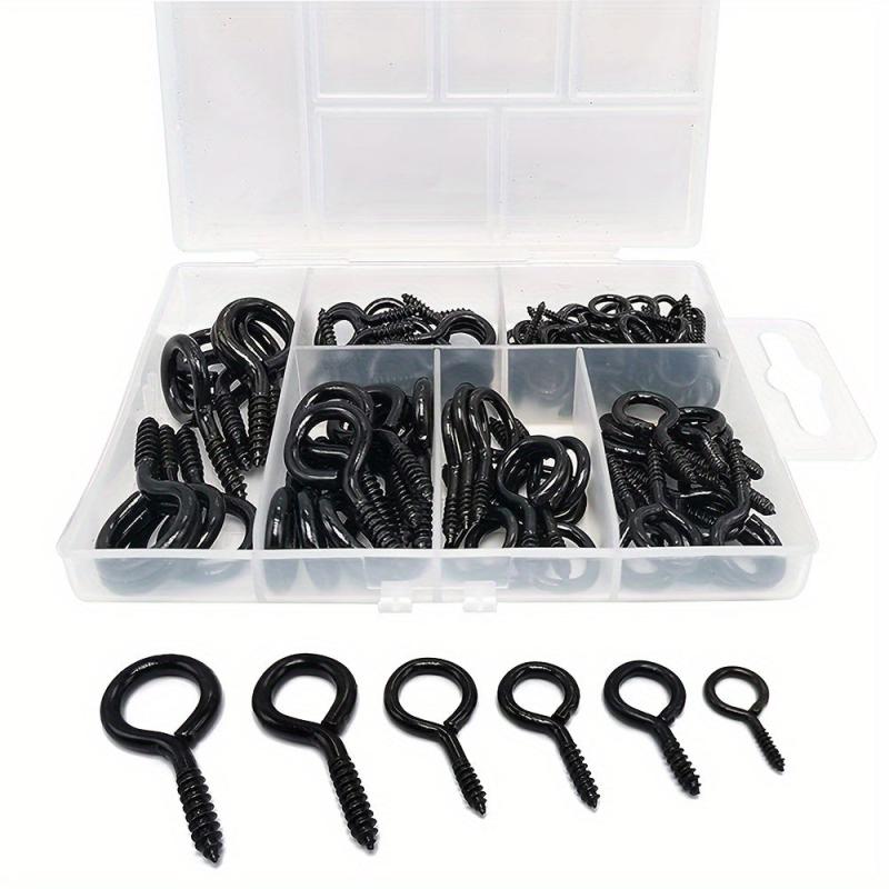 100pcs Screw Hook Ring Screw 6 Sizes Lagging Eye Bolt Eye Shaped Screw Hook Kit
