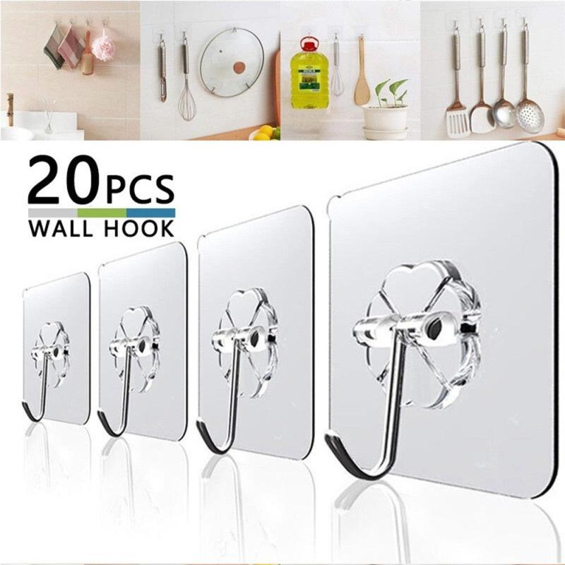 20pcs Transparent Strong Sticky Wall Hanging Nail Hook