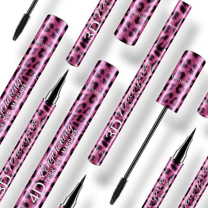 Waterproof Mascara Set for Thicker Lashes, Curling Hold, Leopard Print