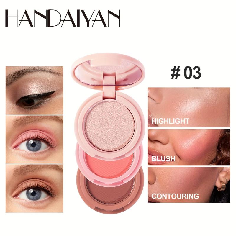 3-in-1 Contour Highlight Blush Palette Face Brightening Matte Eye Shadow