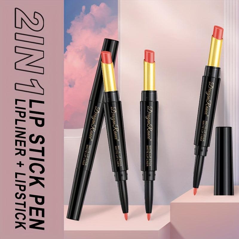 8 Colors Double Ended Lipstick Lip Liner Long Lasting Nude Gloss