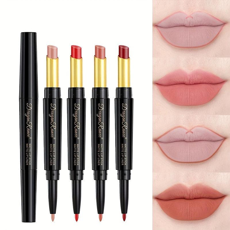 8 Colors Double Ended Lipstick Lip Liner Long Lasting Nude Gloss