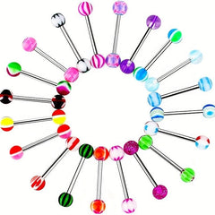 40 Pcs Colorful Stainless Steel Ball Tongue Rings Barbell Bars Piercing Set