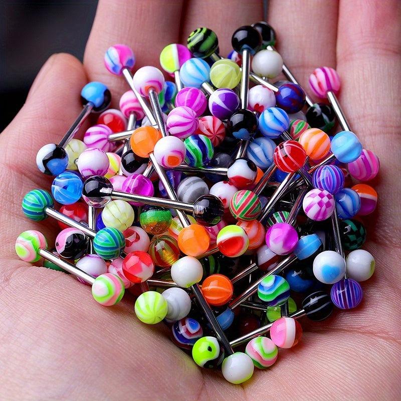 40 Pcs Colorful Stainless Steel Ball Tongue Rings Barbell Bars Piercing Set