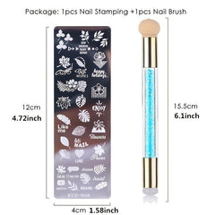 Nail Stamping Plates Set with Silicone Brush Polish Transfer Stencils