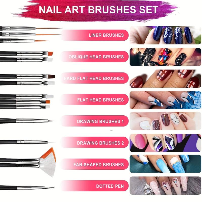 31pcs Nail Art Brush Set Dotting Tools Dust Brush Striping Brush for Long Lines