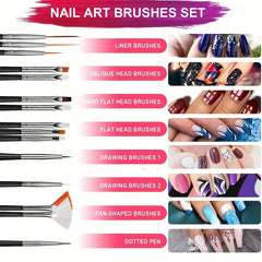 31pcs Nail Art Brush Set Dotting Tools Dust Brush Striping Brush for Long Lines