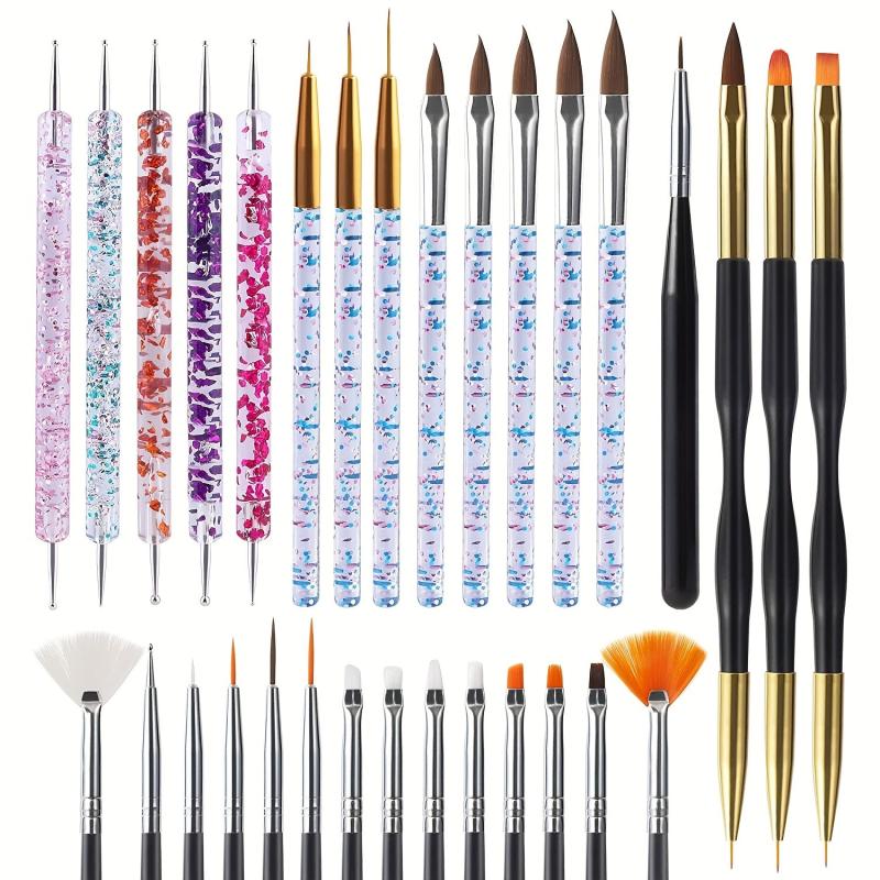 31pcs Nail Art Brush Set Dotting Tools Dust Brush Striping Brush for Long Lines