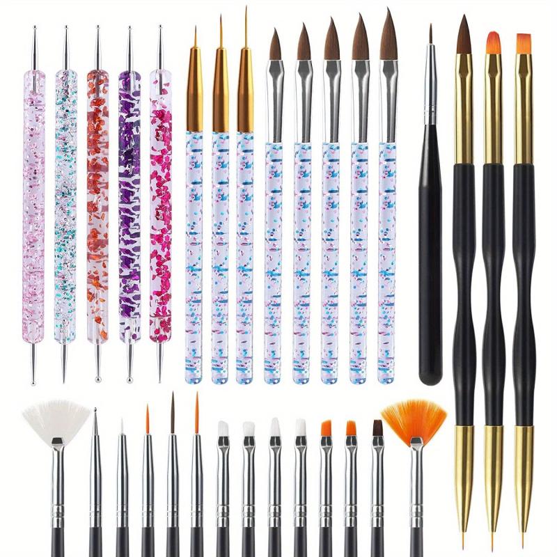 31pcs Nail Art Brush Set Dotting Tools Dust Brush Striping Brush for Long Lines