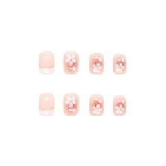 24pcs Coffin Shape Press On Nails Nude Pink with Flowers Trim Short Length