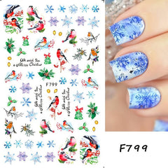 Christmas Tree Nail Stickers 3D Self Adhesive Decals Snowflake Designs
