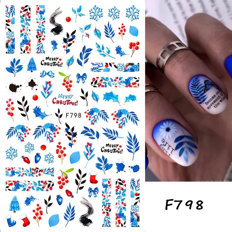 Christmas Tree Nail Stickers 3D Self Adhesive Decals Snowflake Designs