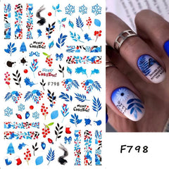 Christmas Tree Nail Stickers 3D Self Adhesive Decals Snowflake Designs