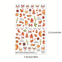 Christmas Tree Nail Stickers 3D Self Adhesive Decals Snowflake Designs