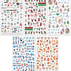 Christmas Tree Nail Stickers 3D Self Adhesive Decals Snowflake Designs