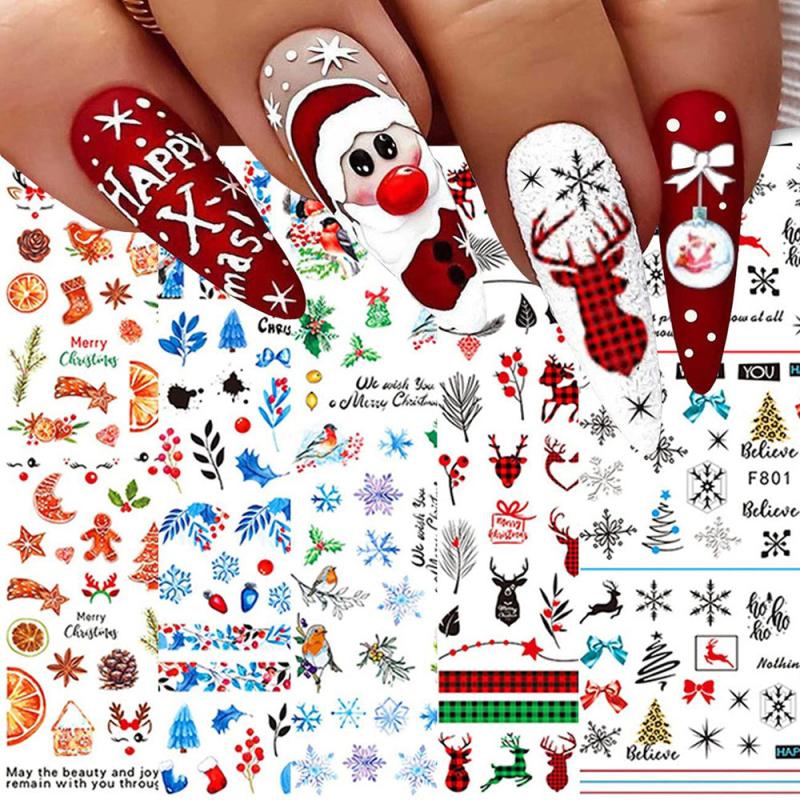 Christmas Tree Nail Stickers 3D Self Adhesive Decals Snowflake Designs