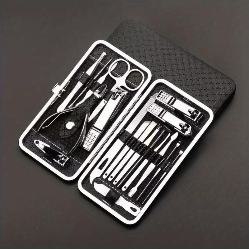 Professional Nail Art Kit Stainless Steel 19 Pcs Grooming Tools with Travel Case