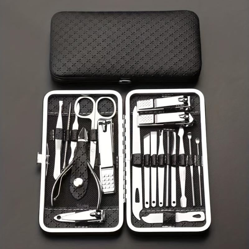Professional Nail Art Kit Stainless Steel 19 Pcs Grooming Tools with Travel Case
