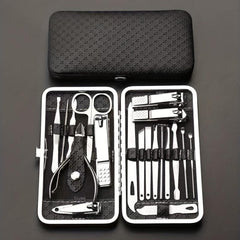 Professional Nail Art Kit Stainless Steel 19 Pcs Grooming Tools with Travel Case