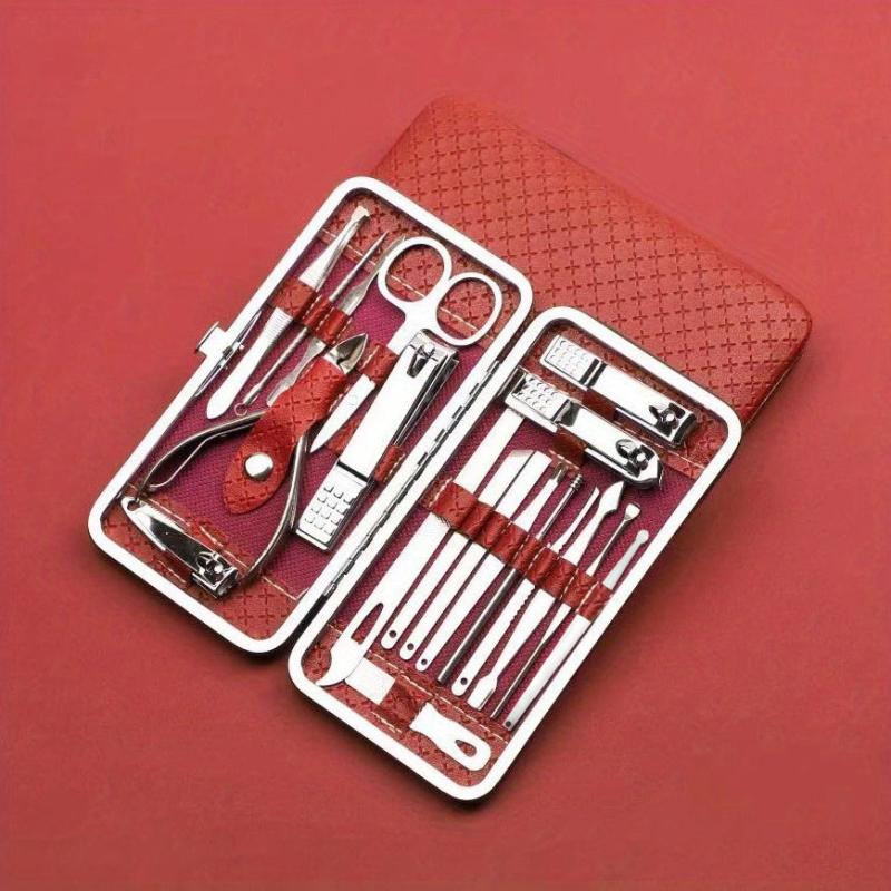 Professional Nail Art Kit Stainless Steel 19 Pcs Grooming Tools with Travel Case
