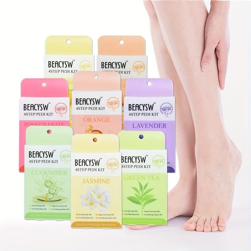 4 Step Pedicure Kit - Home Foot Spa Sea Salt Soak, Foot Mud Mask, Foot Lotion