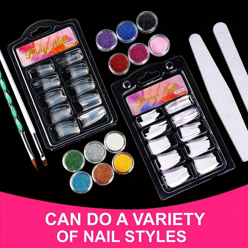 Acrylic Nail Kit for Beginners with Glitter Powder