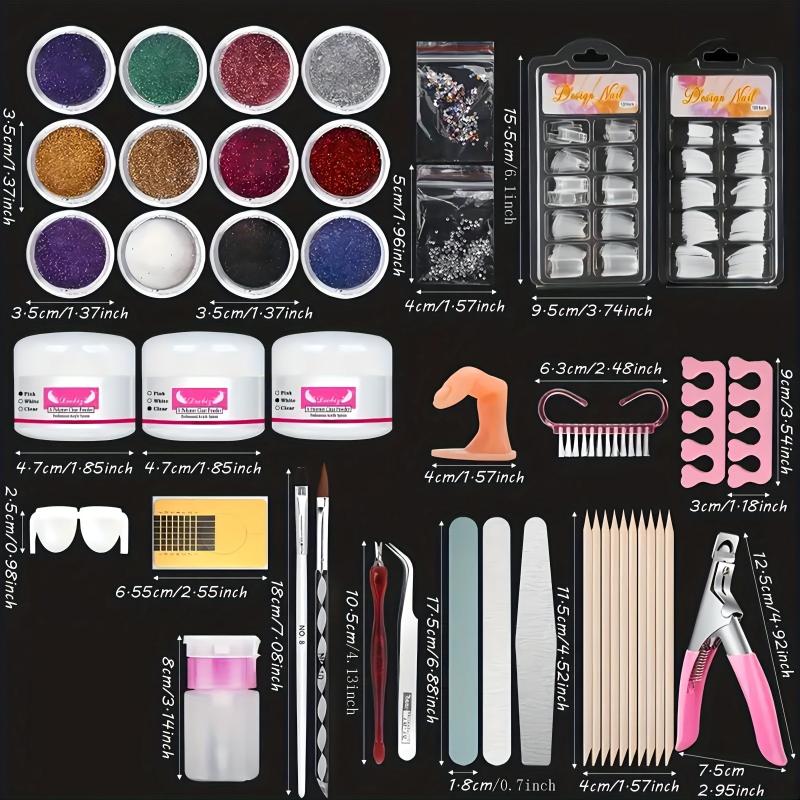 Acrylic Nail Kit for Beginners with Glitter Powder