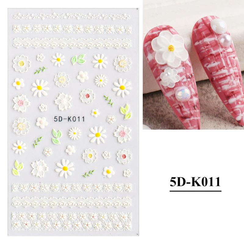 3D Embossed Flowers Nail Stickers Decals Lace Rose Nail Supplies DIY Acrylic