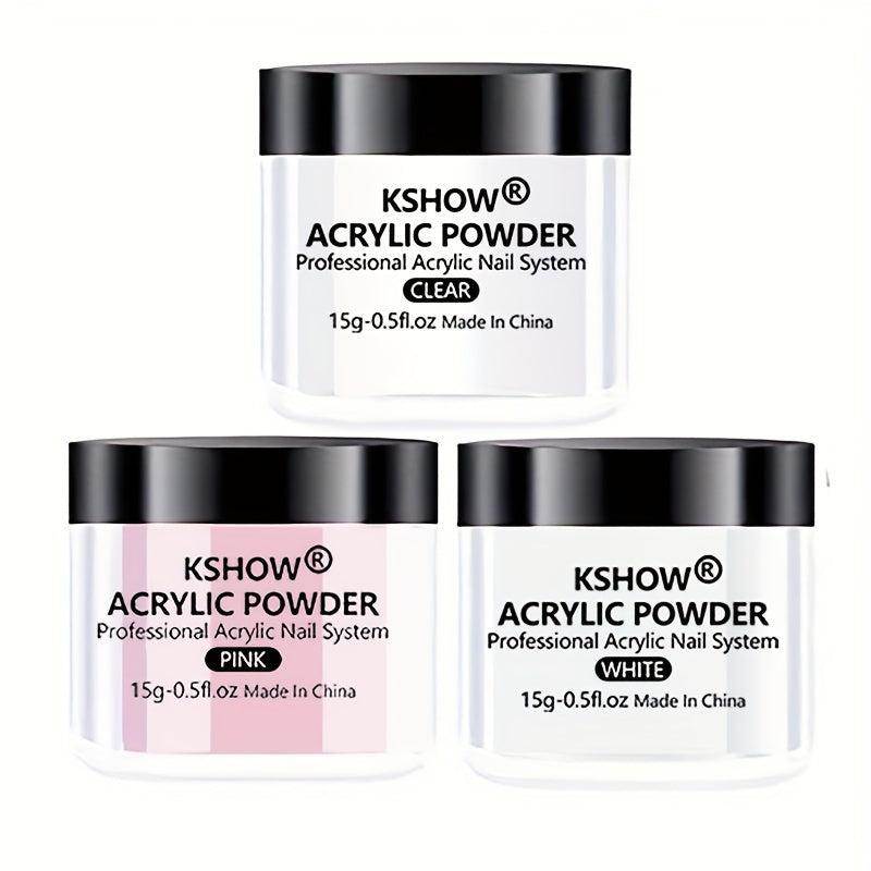 Pink & Clear Acrylic Nail Kit, Monomer Liquid, Nail Brush - DIY Nail Decoration