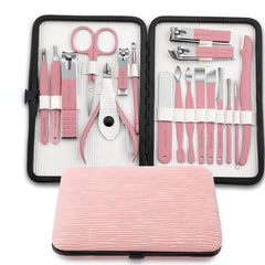 18 Pcs Nail Clippers Set Stainless Steel Manicure Beauty Kit Portable Bag