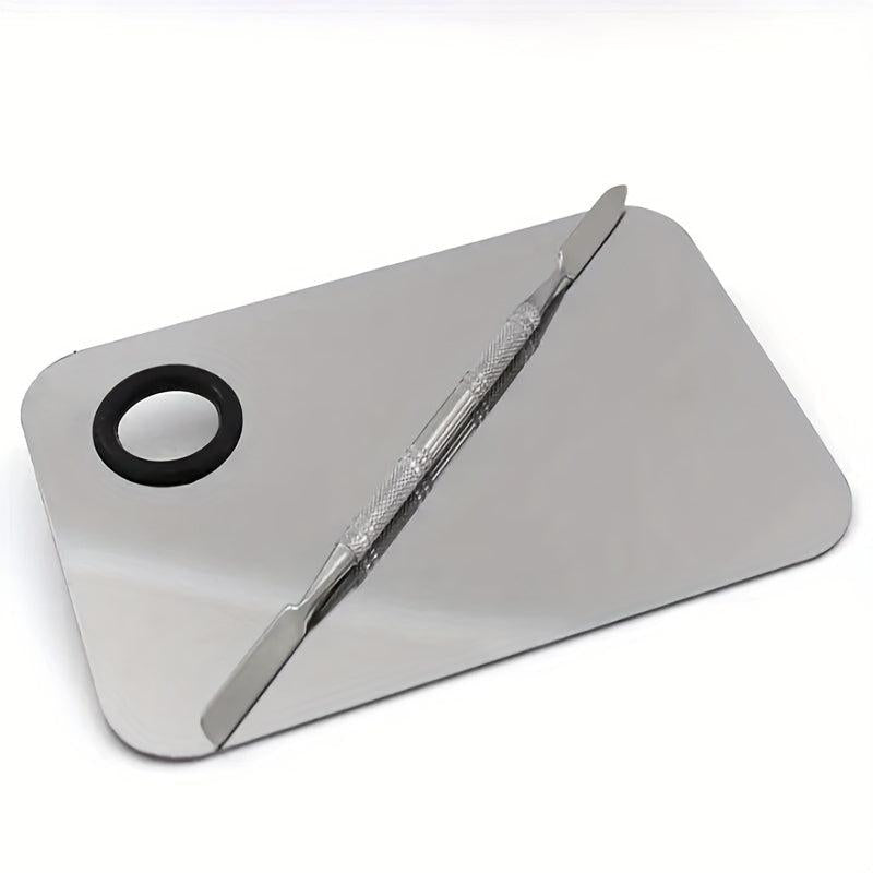 Stainless Steel Makeup Palette Nail Eye Shadow Mixing Palette With Spatula