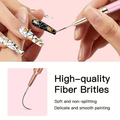 5pcs Pink Nail Art Brush Set for Long Nails Gel Polish Painting Manicure