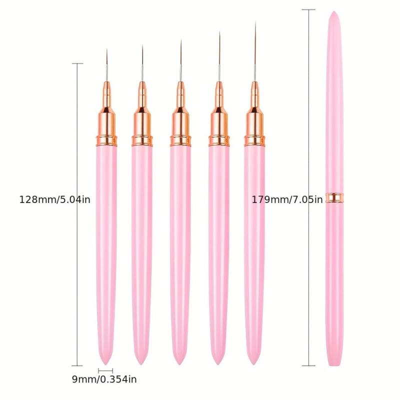 5pcs Pink Nail Art Brush Set for Long Nails Gel Polish Painting Manicure