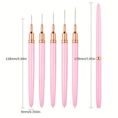 5pcs Pink Nail Art Brush Set for Long Nails Gel Polish Painting Manicure