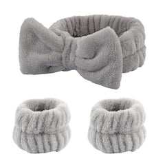 3Pcs Women's Bow Hair Band & Wristband Set for Face Washing, Makeup, Skincare