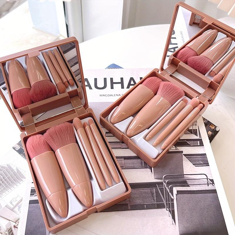 5 Pack Portable Mini Makeup Brush Set With Mirror And Case