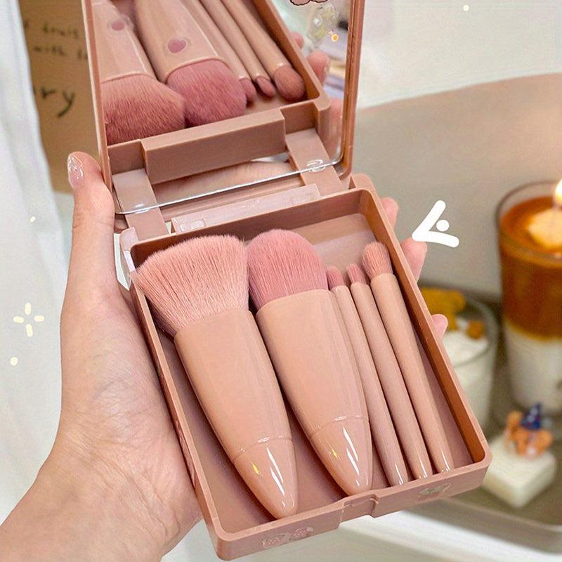5 Pack Portable Mini Makeup Brush Set With Mirror And Case