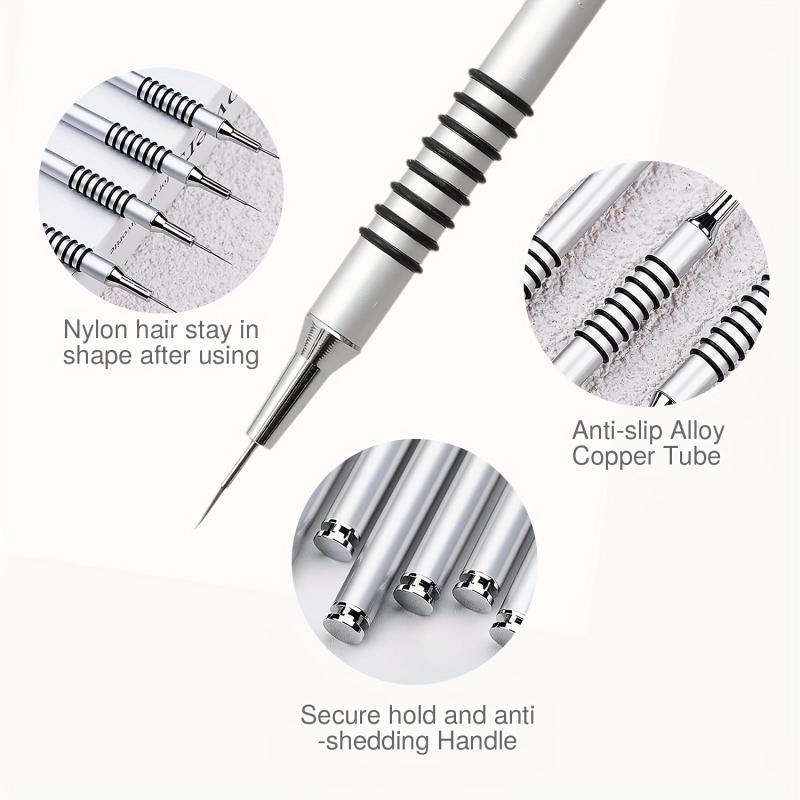 6Pcs Nail Art Brush Striping Thin Long Lines Dotting Drawing Pen