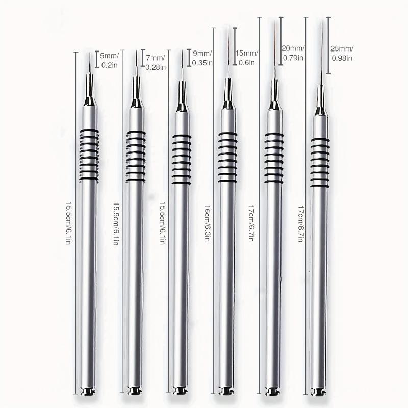 6Pcs Nail Art Brush Striping Thin Long Lines Dotting Drawing Pen