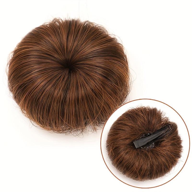 Brown Bun Hair Synthetic Donut Roller Hair Pieces With Hair Clip
