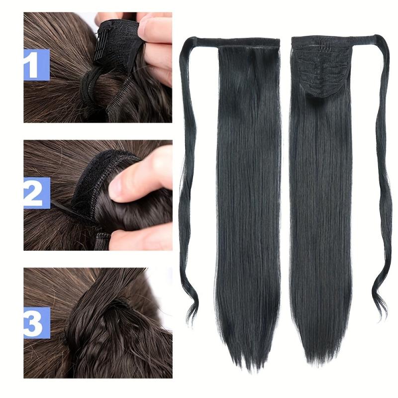 55 88 Cm Long Straight Ponytail Extensions Synthetic Fiber Hair Extensions