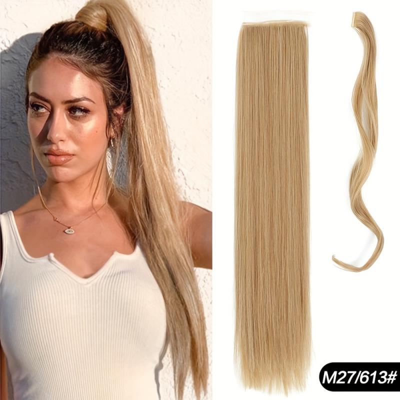 55 88 Cm Long Straight Ponytail Extensions Synthetic Fiber Hair Extensions