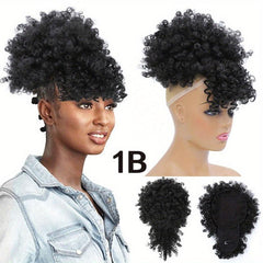 Short Afro Curly Hair Bun With Bangs Synthetic Chignon Wigs