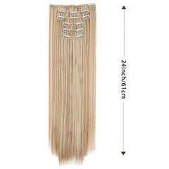 Long Straight Synthetic Hair Extension 60 96 Cm Dark Blonde Hair 6PCS