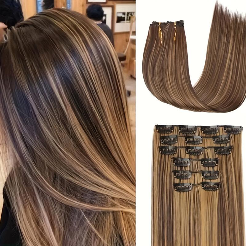 Long Straight Synthetic Hair Extension 60 96 Cm Dark Blonde Hair 6PCS