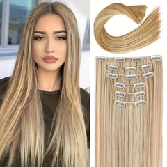 Long Straight Synthetic Hair Extension 60 96 Cm Dark Blonde Hair 6PCS