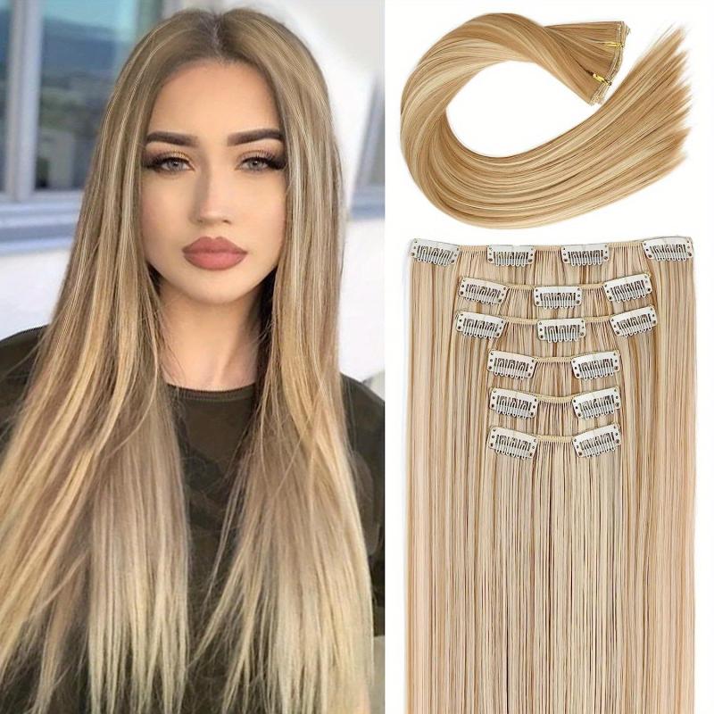 Long Straight Synthetic Hair Extension 60 96 Cm Dark Blonde Hair 6PCS