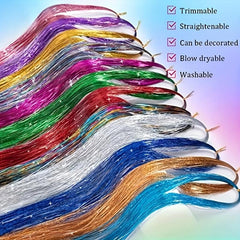 Hair Tinsel Strands Long Straight Hair Extensions Party Highlight Hair Pieces
